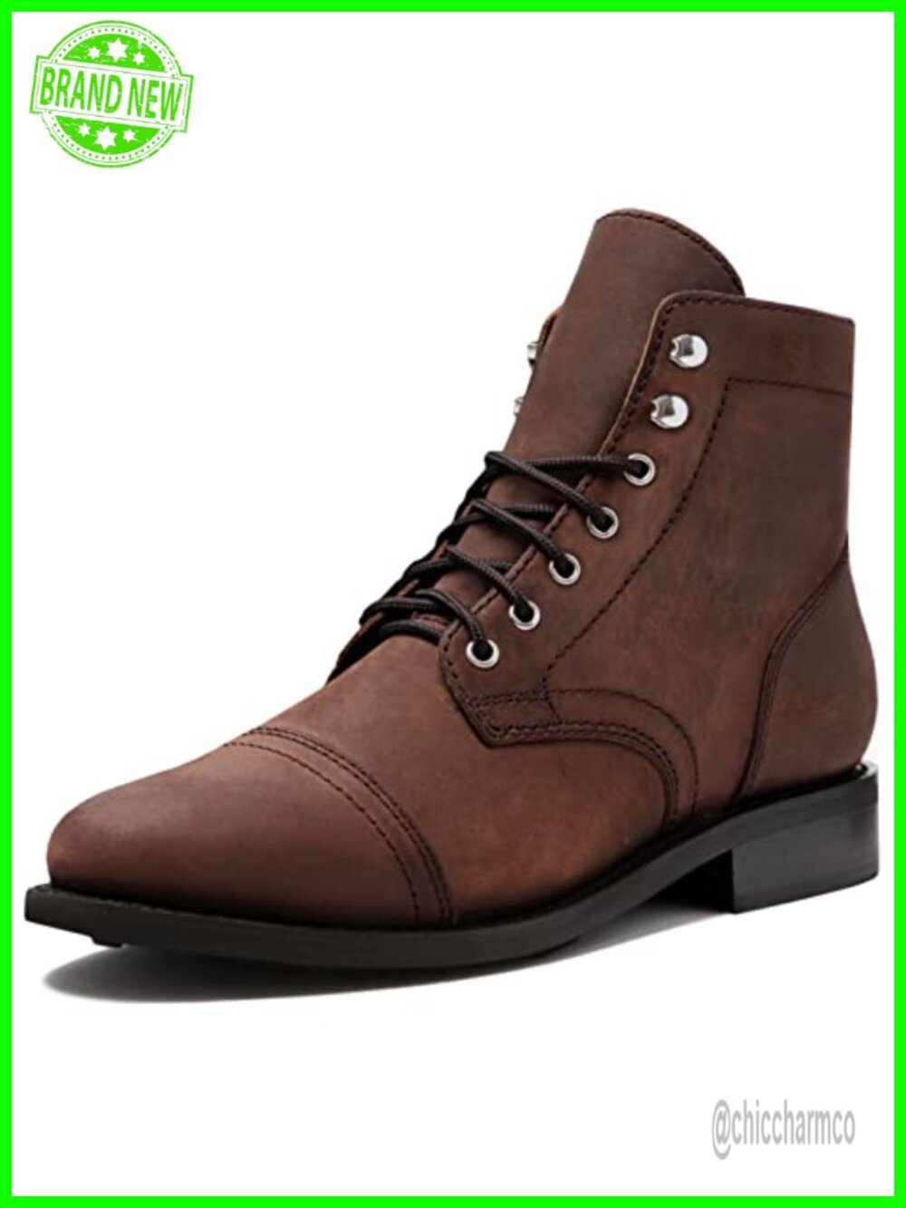 Leather Cap Toe Ankle Boots Chelsea Lace-Up Work Boots